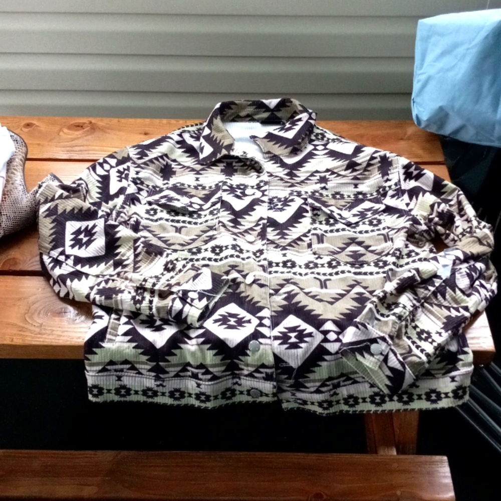 Green aztec shacket